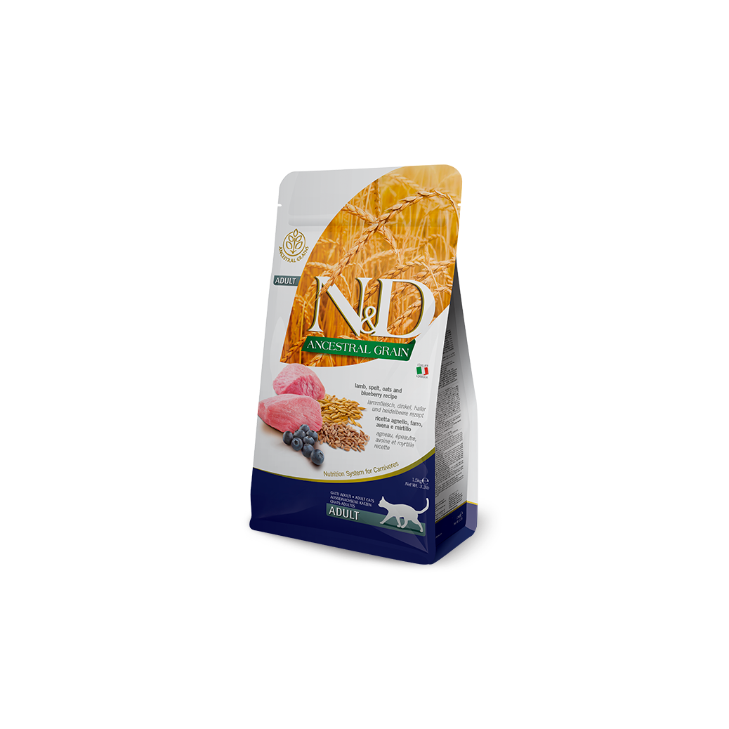 Farmina N&D Ancestral Grain Lamb, Spelt, Oats & Blueberry Adult Dry Cat Food 11lb