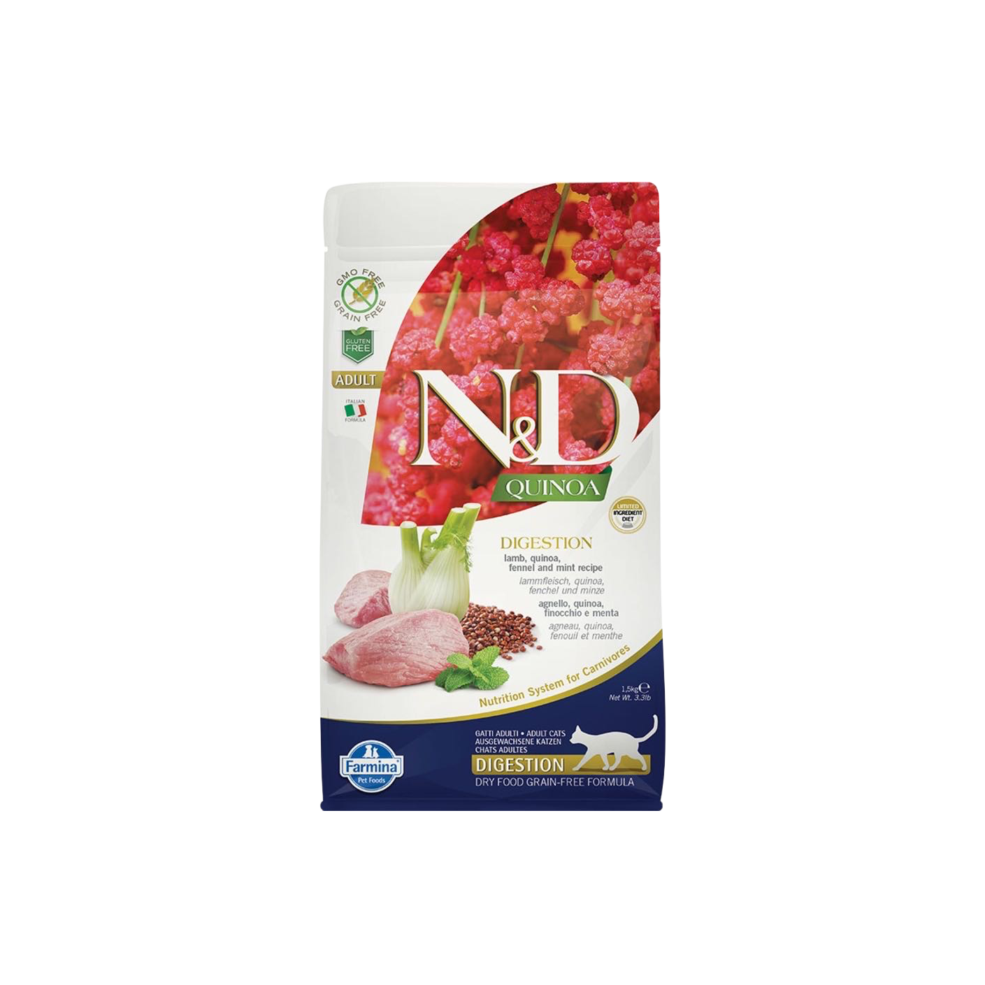 Farmina N&D Quinoa Digestion Lamb, Quinoa, Fennel & Mint Adult Dry Cat Food 11lb