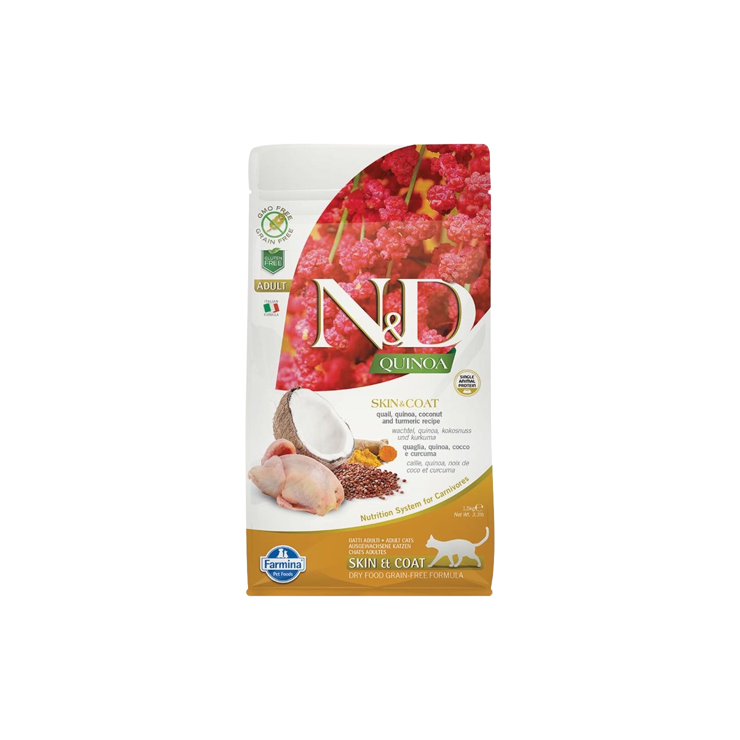Farmina N&D Quinoa Skin & Coat Quail, Quinoa, Coconut & Turmeric Adult Dry Cat Food 11lb