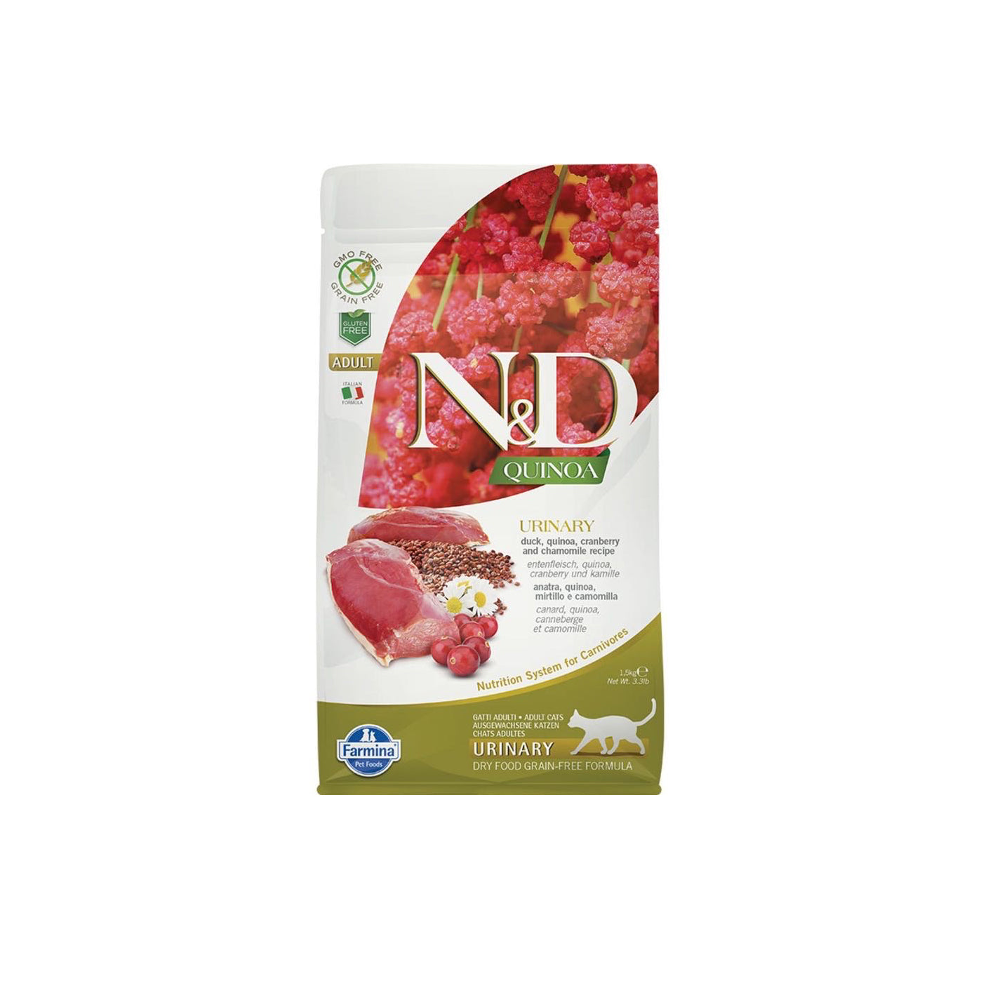 Farmina N&D Quinoa Urinary Duck, Quinoa, Cranberry & Chamomile Adult Dry Cat Food 11lb
