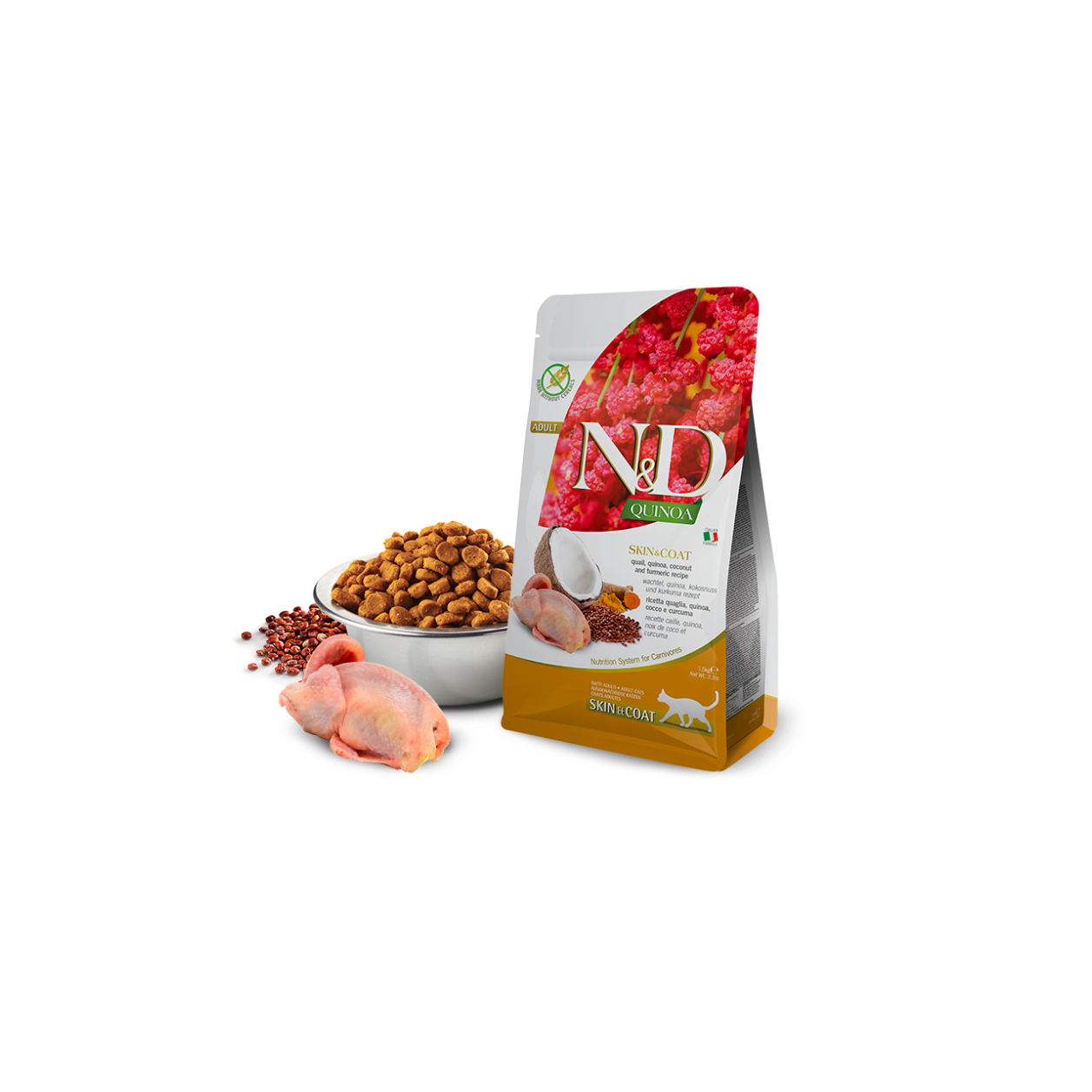 Farmina N&D Quinoa Skin & Coat Quail, Quinoa, Coconut & Turmeric Adult Dry Cat Food 11lb