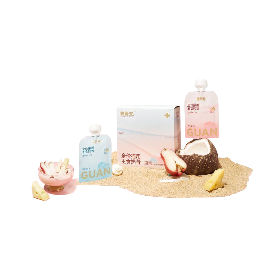 GUÀN Four Seasons Creamy Complete Wet Cat Food – Chicken & Coconut or Rabbit & Wax Apple, 6 × 50g
