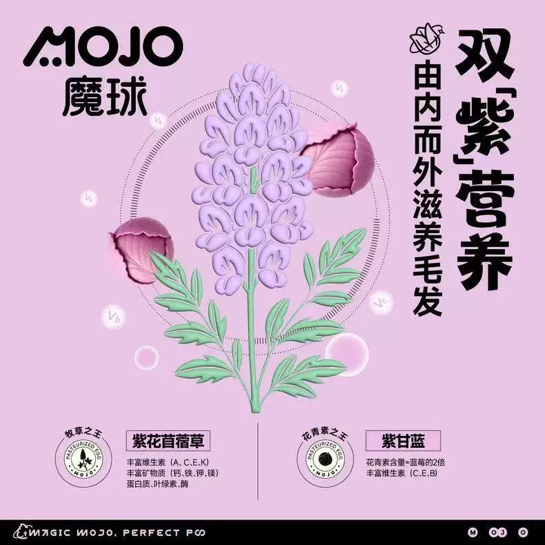 MOJO Purple Flower Hairball Relief Freeze-Dried | 2-in-1 Hairball Removal & Coat Care | Keratinase + Psyllium Husk | Cats & Dogs