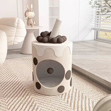 Honeypot Cat Boba Tea Cat House Tower – Milk Tea Brown - 221226a
