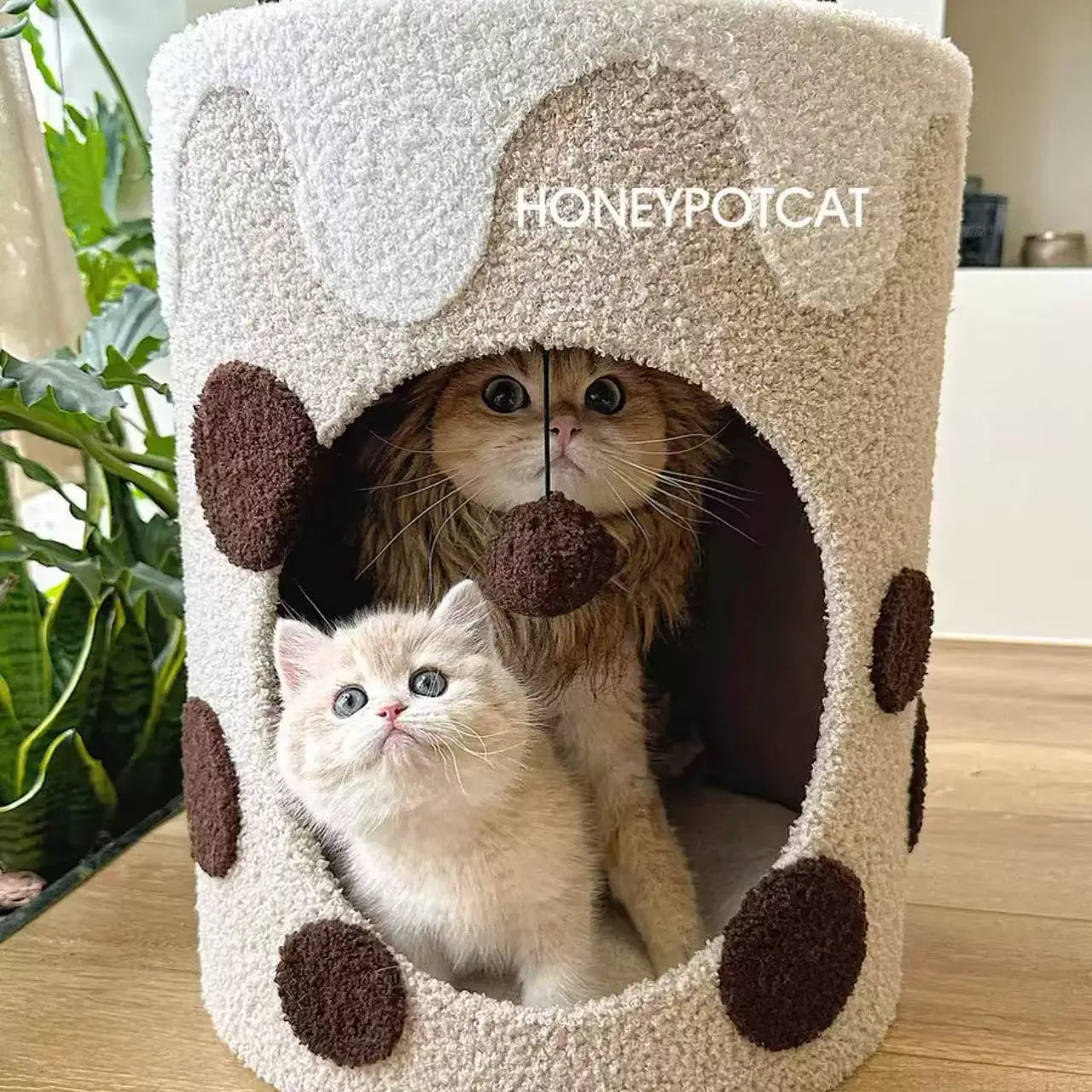 Honeypot Cat Boba Tea Cat House Tower – Milk Tea Brown - 221226a