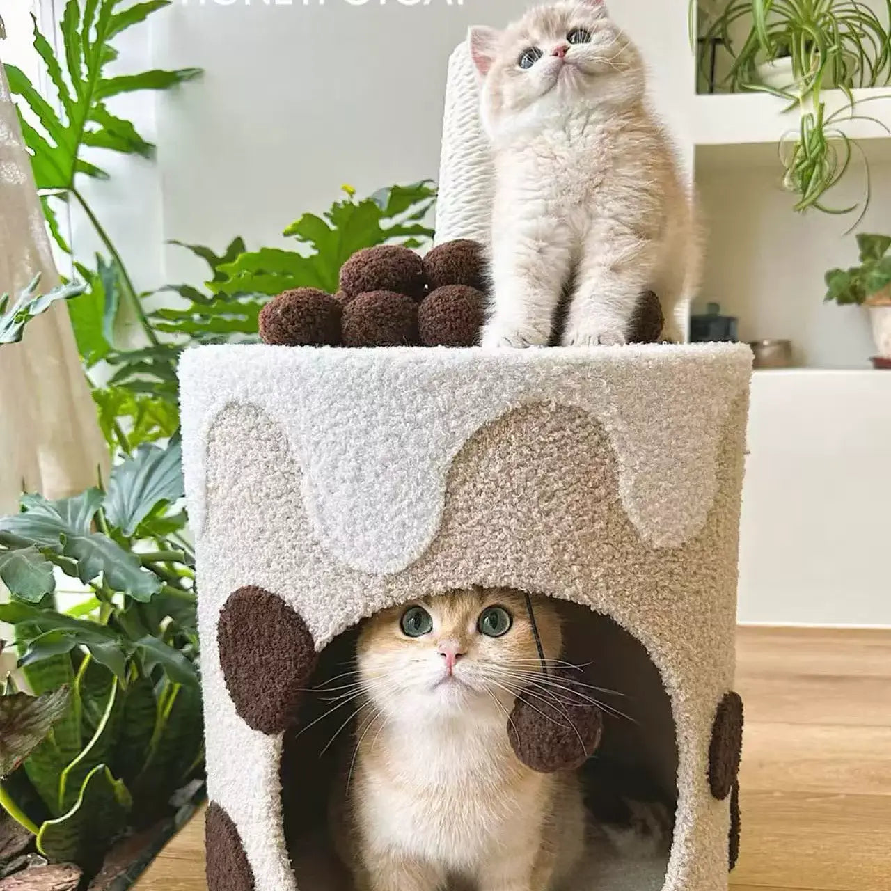 Honeypot Cat Boba Tea Cat House Tower – Milk Tea Brown - 221226a