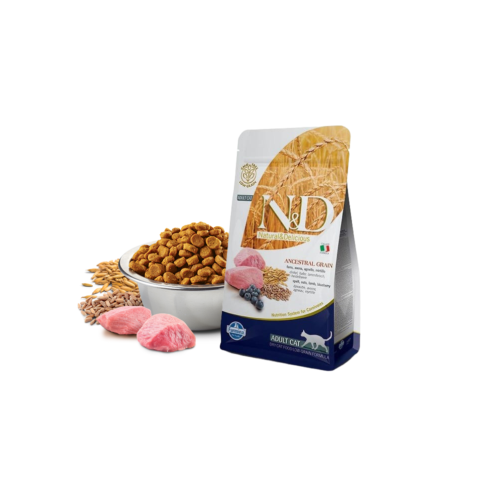 Farmina N&D Ancestral Grain Lamb, Spelt, Oats & Blueberry Adult Dry Cat Food 11lb