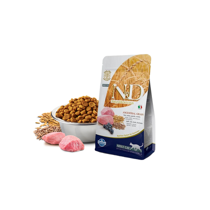 Farmina N&D Ancestral Grain Lamb, Spelt, Oats & Blueberry Adult Dry Cat Food 11lb